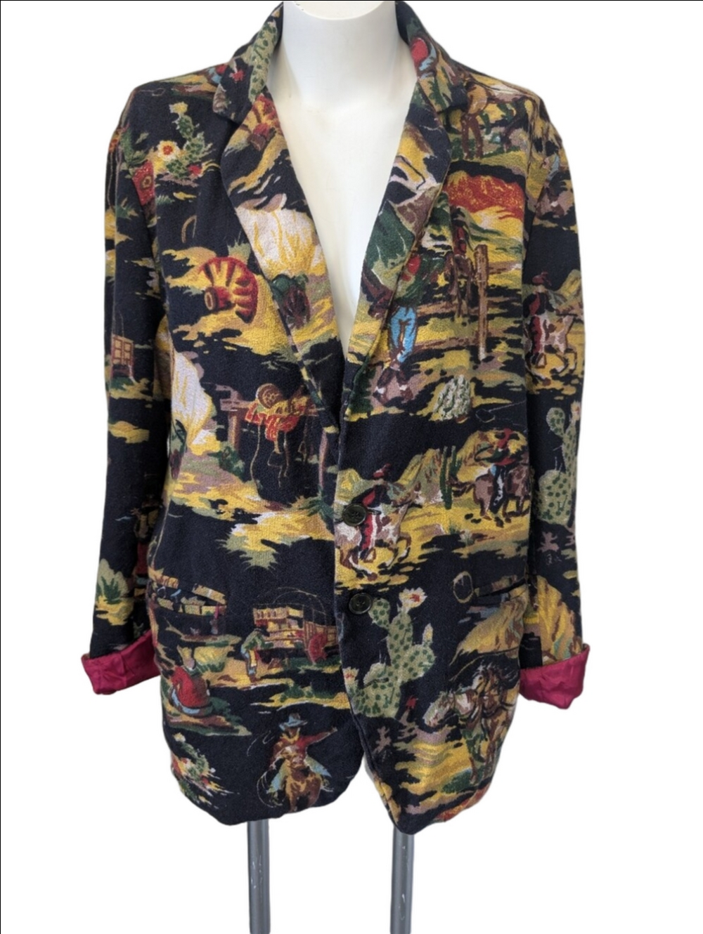 Vintage Western Horse Print Blazer  1980s  Slouchy Style Blazer Barkcloth